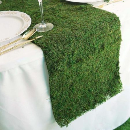 14"x48" Green Preserved Moss Table Runner with Fishnet Grid
